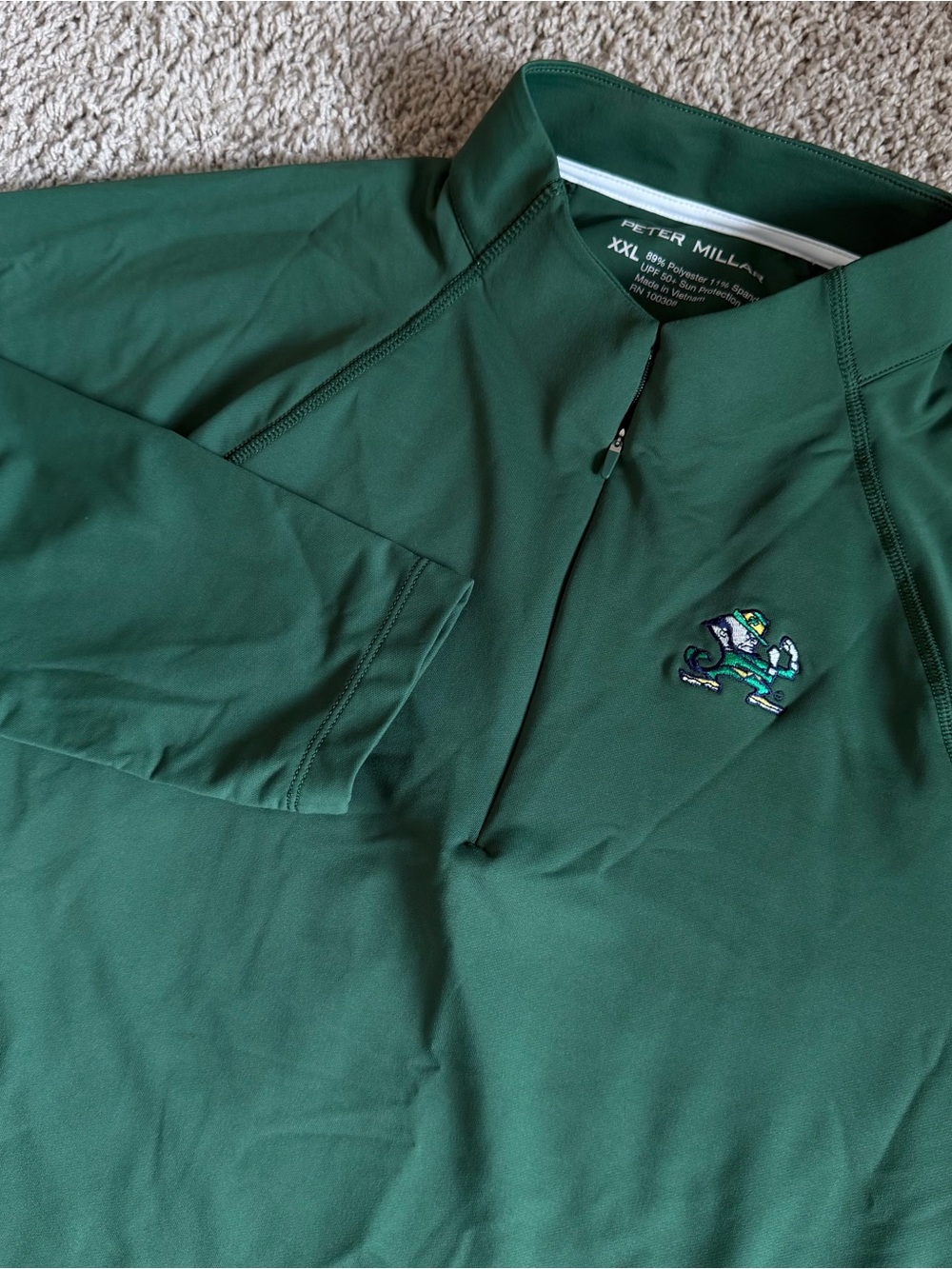 Peter Millar Notre Dame Fighting Irish Quarter Zip Performance Sweater